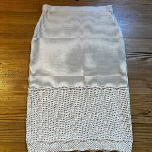 Beige knit crochet midi scalloped bottom pencil skirt SIZE M